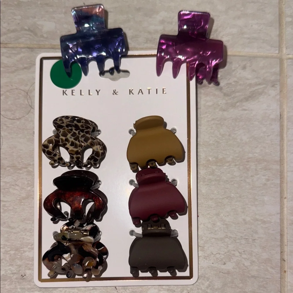 Kelly & Katie Kids Metallic Purple and Pink + Mixed Print Mini Claw Clip Set